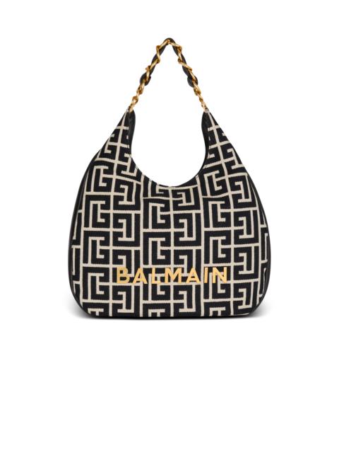 Balmain Large 1945 Soft Hobo bag in jacquard fabric with a PB Labyrinth monogram