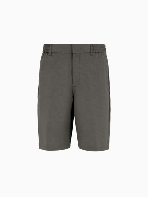 Technical seersucker, elasticated-waist chino Bermuda shorts