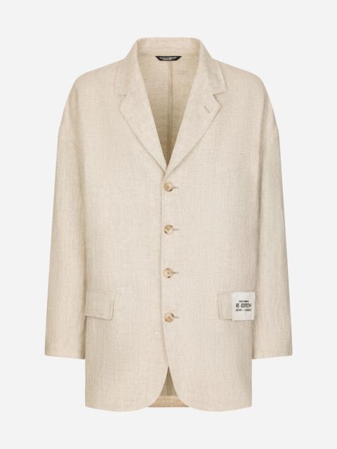 Oversize single-breasted linen and viscose jacket