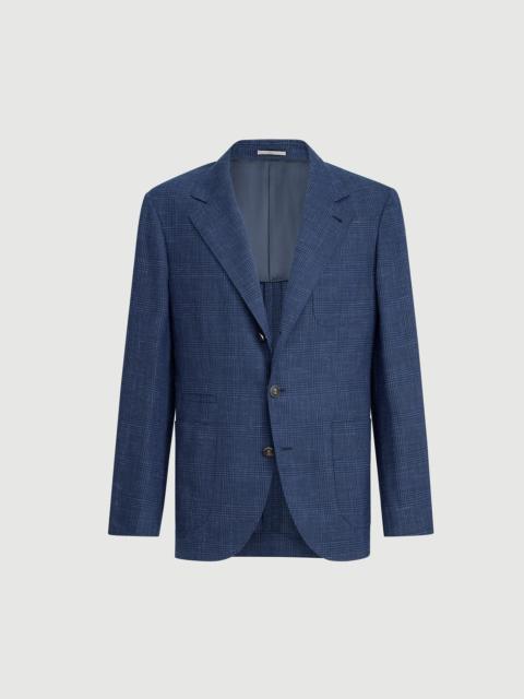 Brunello Cucinelli Wool, silk and linen Prince of Wales deconstructed blazer with patch pockets and metal buttons