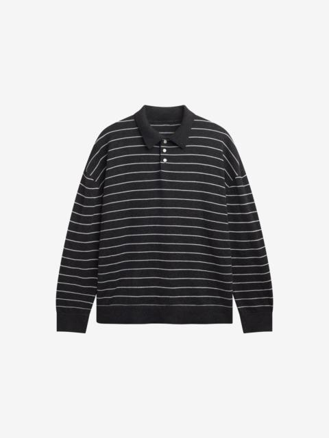 The Frankie Shop Nolma Knit Polo Sweater - Grey/White Stripe