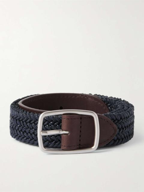 3cm Leather-Trimmed Woven Cotton Belt