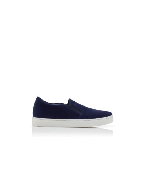 Manolo Blahnik Navy Blue Suede Slip On Sneakers