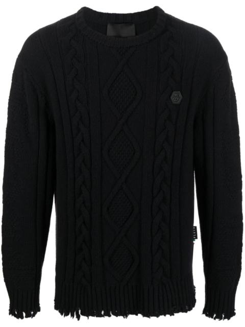 PHILIPP PLEIN cable-knit distressed-finish jumper