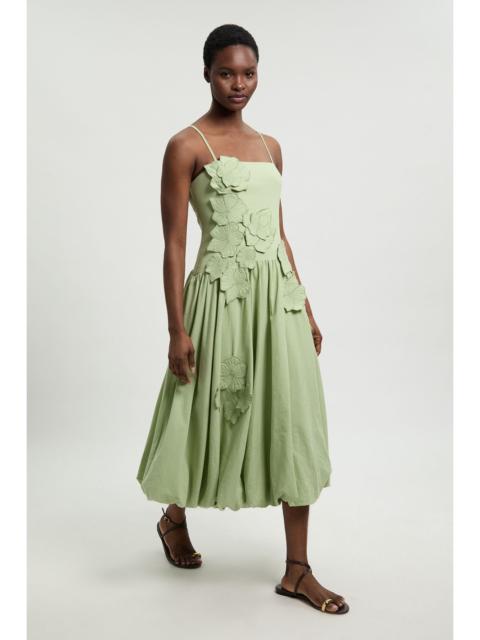KAREN MILLEN Cotton Linen 3D Floral Bubble Hem Midi Dress