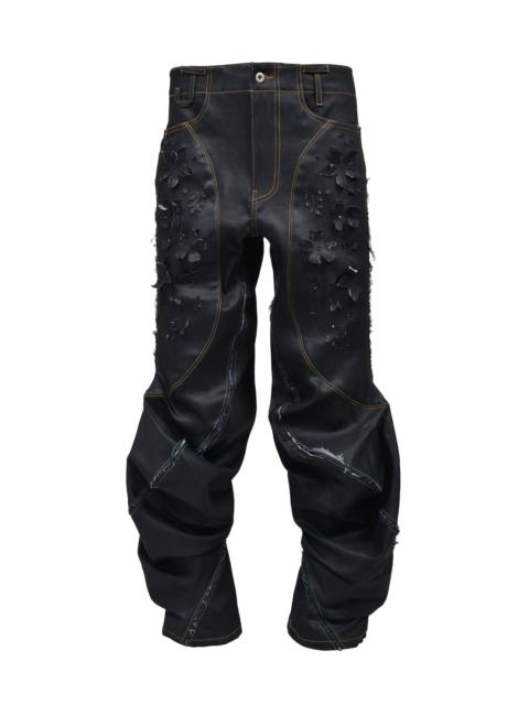 JUNTAE KIM LASER-SLASHED TWIST PANTS / IND