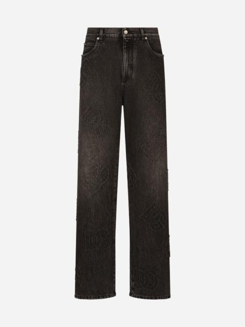 Oversize gray washed denim jeans
