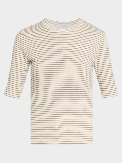 Vince Stripe Elbow-Sleeve Top