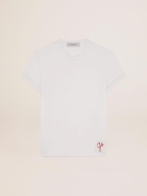 Golden Goose Men's white T-shirt with distressed treatment