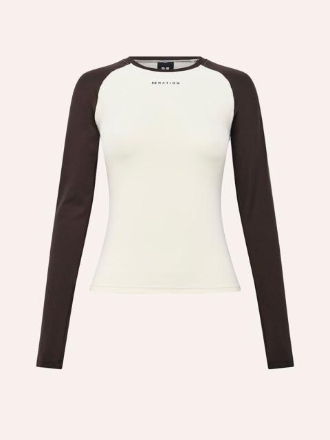 P.E NATION SIGNATURE LONG SLEEVE TOP IN WHISPER WHITE & COFFEE