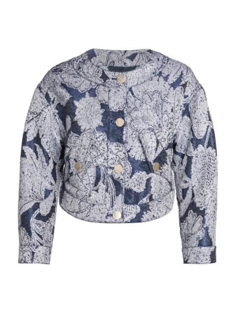 GIORGIO ARMANI Women's Floral Jacquard Cropped Jacket - Navy