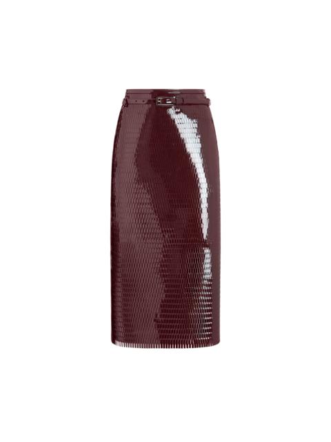 TOM FORD PERFORATED PATENT CALF LEATHER PENCIL SKIRT WITH SELF BELT