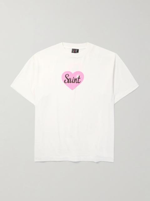 SAINT M×××××× Heart Logo-Print Cotton-Jersey T-Shirt White