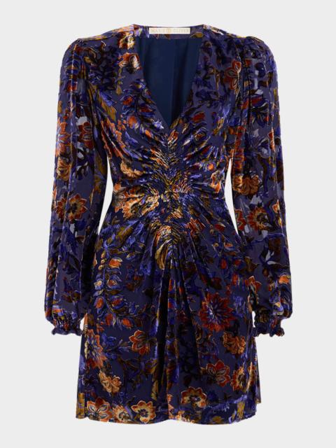 MARIE OLIVER Eliza Smocked Velvet-Flocked Mini Dress