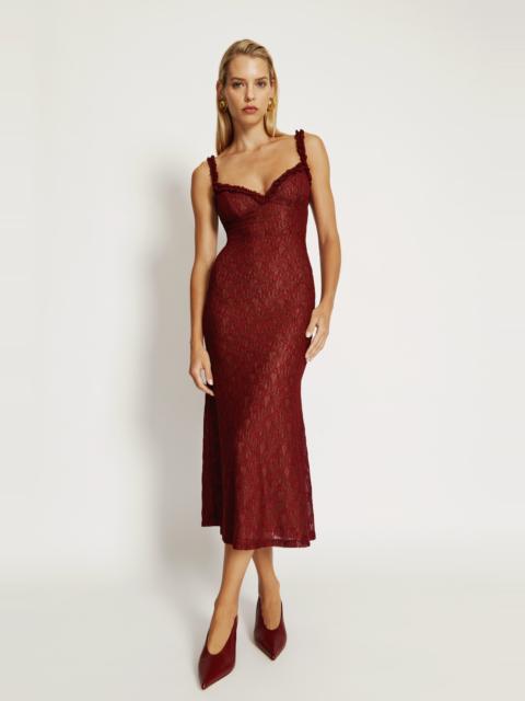 BARDOT Alegra Stretch Lace Midi Dress In Burgundy