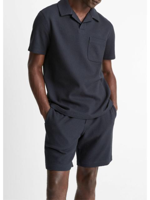 Vince Seersucker-Knit Stretch-Cotton Short-Sleeve Johnny-Collar Shirt