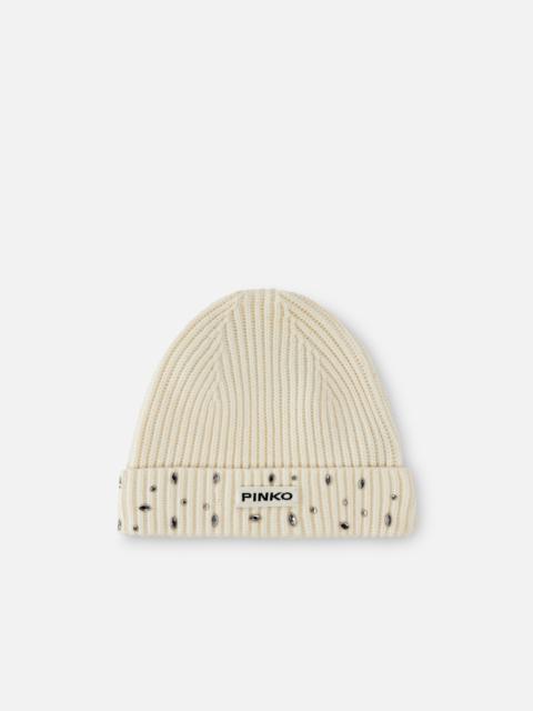 PINKO RIBBED BEANIE WITH CRYSTALS