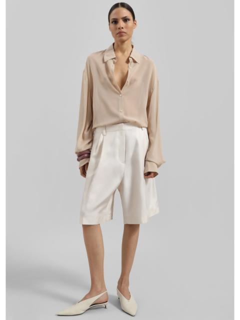 The Frankie Shop Marfa Pleated Silk Bermuda Shorts - Ivory