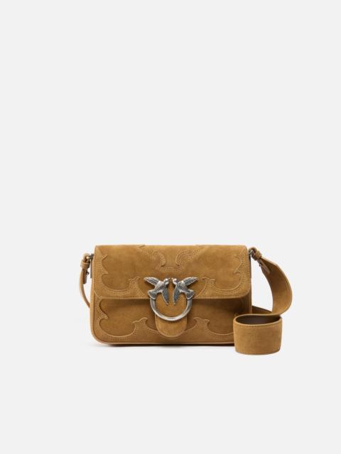PINKO MINI LOVE BAG ONE SLOUCHY SMALL SHOULDER BAG IN SUEDE WITH INLAYS