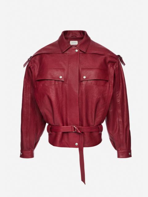 MAGDA BUTRYM Oversized belted leather jacket in cherry red