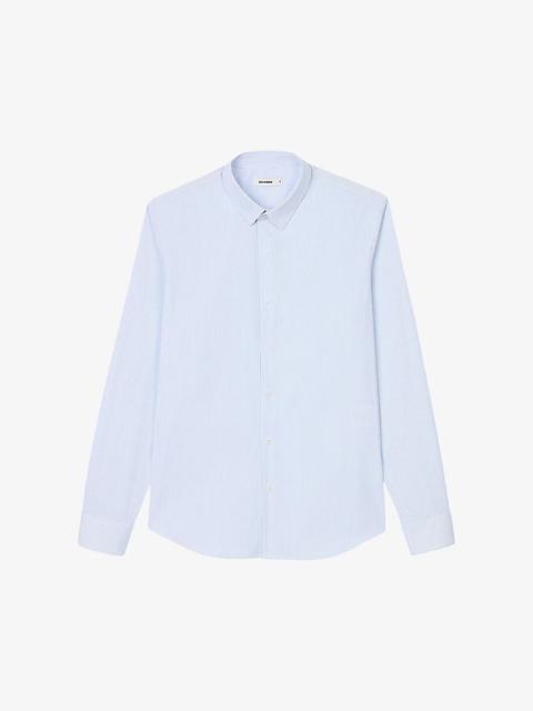 Sandro Stripe-print long-sleeve stretch-cotton shirt