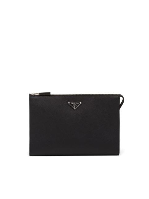 Prada Saffiano triangle-plaque clutch bag