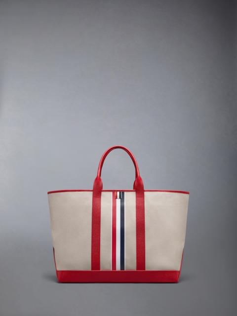 Thom Browne RWB STRIPE MEDIUM TOOL TOTE IN SALT AND PEPPER COTTON CANVAS