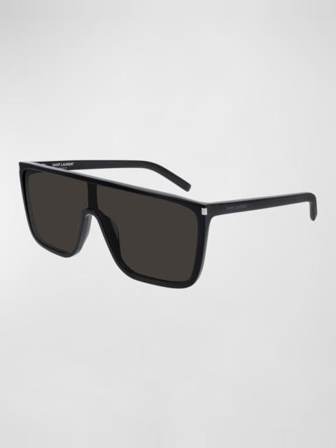 SAINT LAURENT Men's Mask Flat-Top Propionate Shield Sunglasses