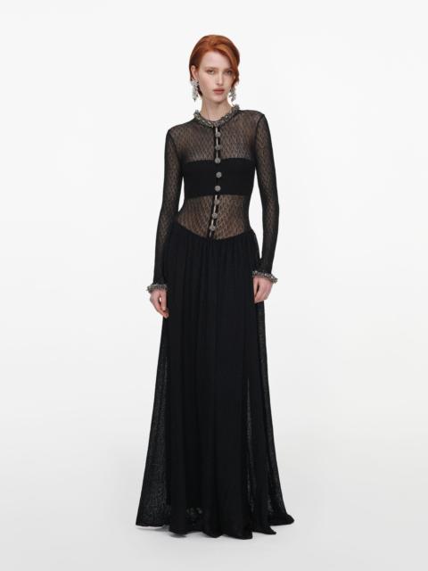 self-portrait Black Pointelle Knit Embellished Maxi Dress