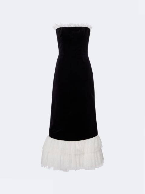 COSTARELLOS Isabetta lace-trimmed velvet midi dress