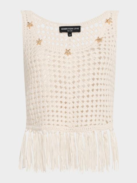 GENERATION LOVE Ginger Embellished Crochet Fringe Tank Top