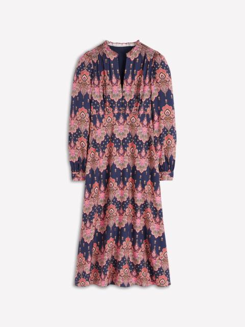 BODEN Cassie Smocked Tea Dress-Navy, Embellished Paisley