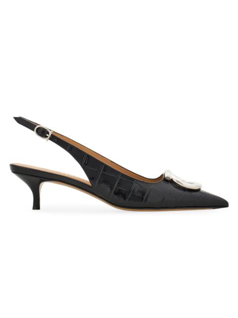 FERRAGAMO Women's Sara 40MM Croc-Embossed Leather Slingback Pumps - Nero Biscotto