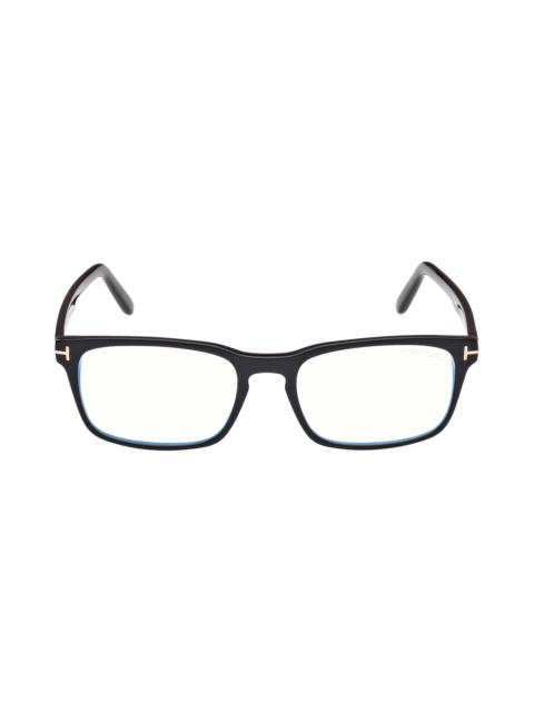 TOM FORD TOM FORD 54mm Rectangular Blue Light Blocking Glasses in Black Eco /T Logo