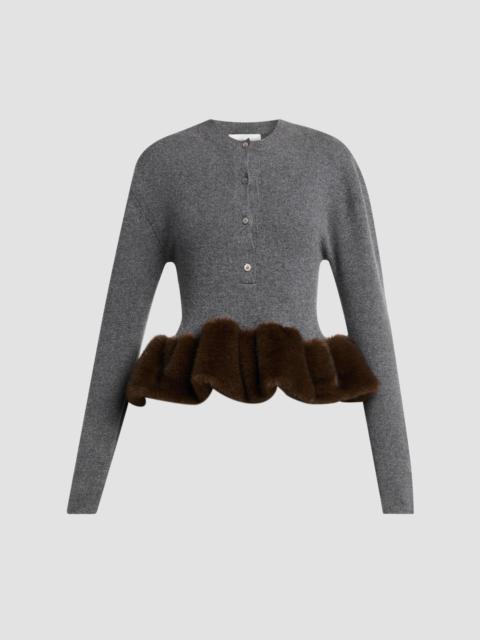 Stella McCartney Women's Faux Fur Trim Wool Crewneck Sweater - Dark Grey Melange