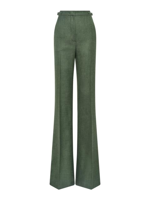 GABRIELA HEARST Vesta Flared Pant in Olive Virgin Wool Silk with Linen