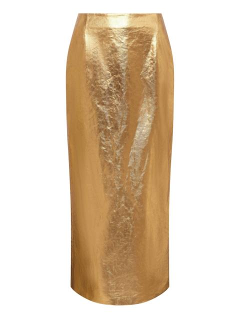 GABRIELA HEARST Manuela Midi Skirt in Metallic Gold Linen Twill