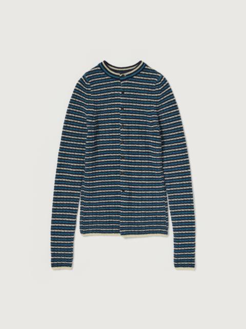 AURALEE SHETLAND WOOL CASHMERE RIB KNIT CREW-NECK CARDIGAN