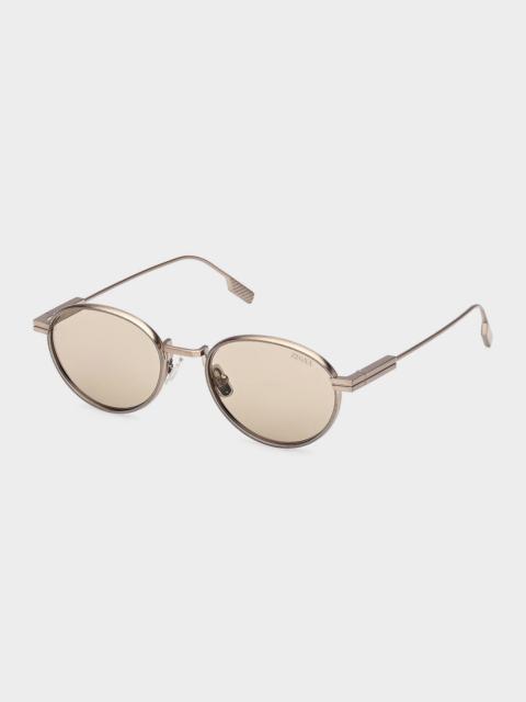 ZEGNA 52mm Acetate & Metal Round Sunglasses