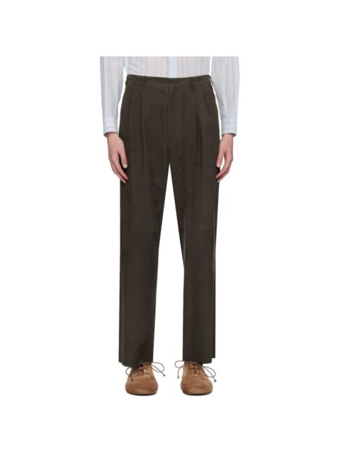 AURALEE Brown Pleated Leather Pants