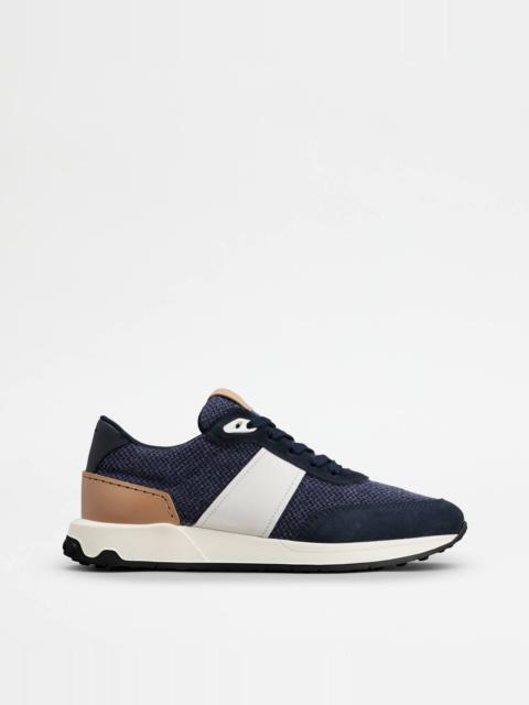 Tod's SNEAKERS IN LEATHER AND TECHNICAL FABRIC - BLUE