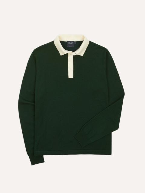 Drake's Green Merino Wool Knitted Rugby Shirt