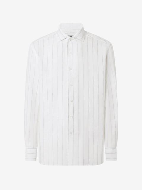 CORNELIANI White pure linen shirt with grey striped pattern