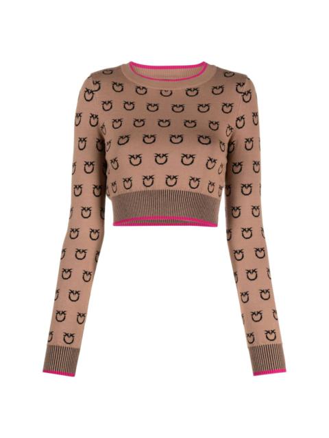 logo-print knitted cropped jumper