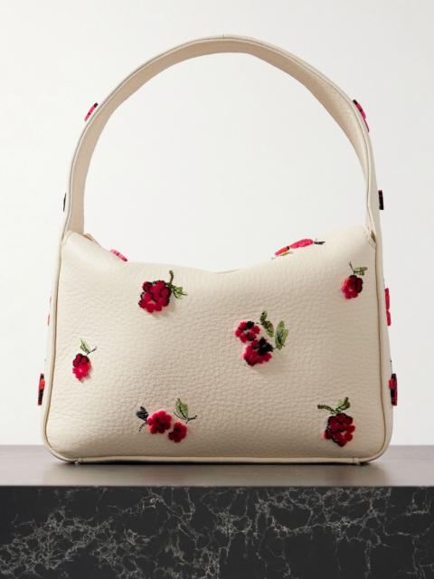 KHAITE Elena small embroidered appliquéd textured-leather shoulder bag Cream