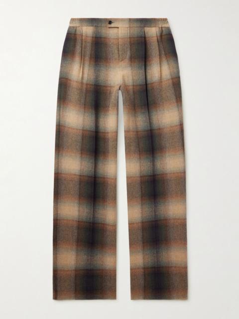 CELINE Wide-Leg Pleated Checked Wool-Flannel Trousers Brown