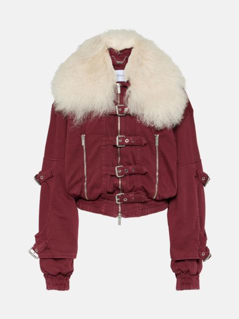 Blumarine Cropped shearling-trimmed denim jacket