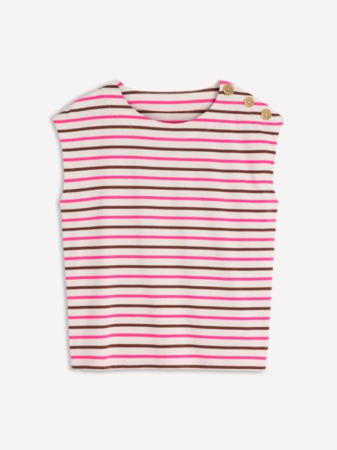 BODEN Button Detail T-Shirt-Pink Peony, Raw Umber Stripe