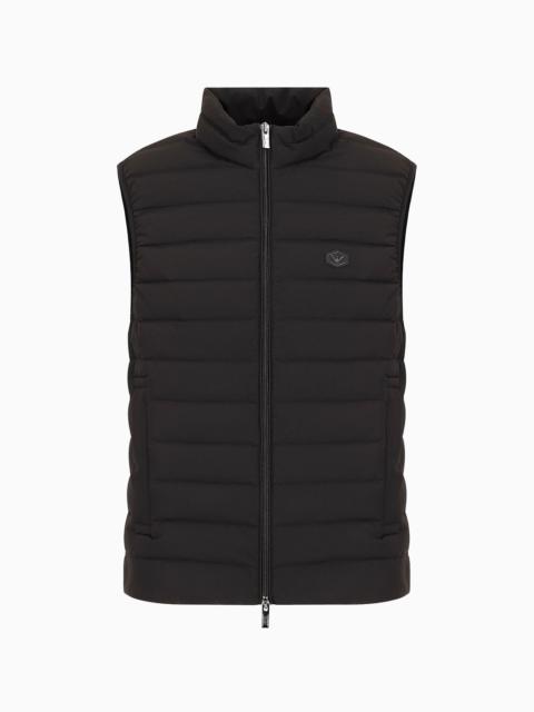 EMPORIO ARMANI Sleeveless full-zip down jacket in quilted nylon with eagle logo patch