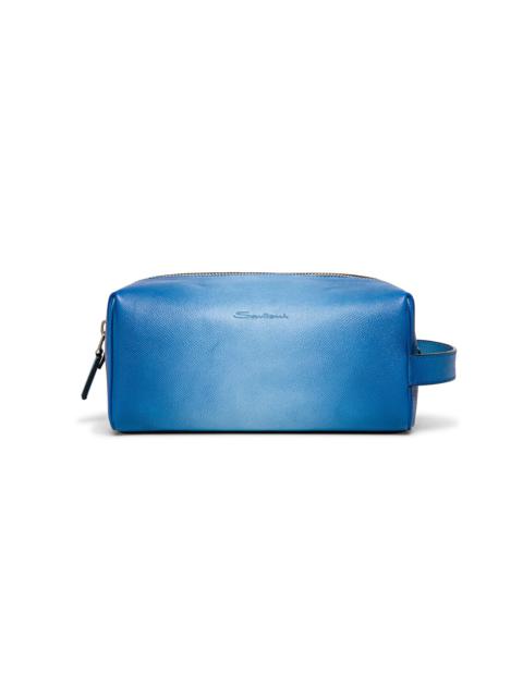 Santoni Light blue saffiano leather pouch